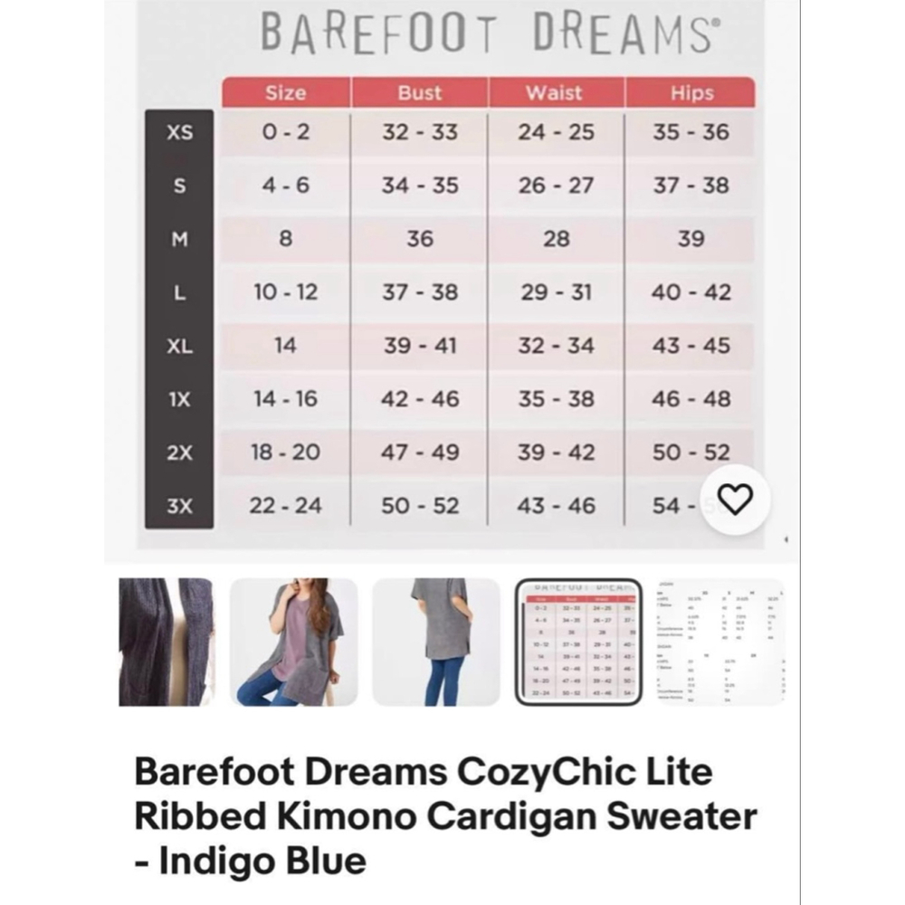 Barefoot Dreams Cozy Chic Light Ribbed Kimono Short Sleeve Cardi, Women’s Small - Picture 5 of 5